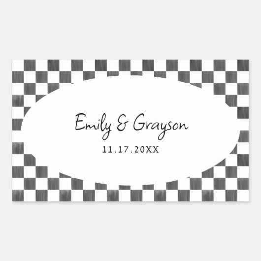 Painted Black Checkerboard Pattern Wedding Rechthoekige Sticker (Voorkant)