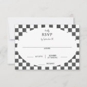 Painted Black Checkerboard Pattern Wedding RSVP Kaartje (Voorkant)