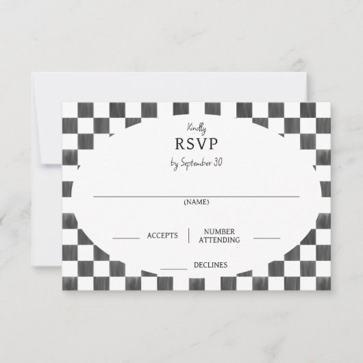 Painted Black Checkerboard Pattern Wedding RSVP Kaartje (Voorkant)