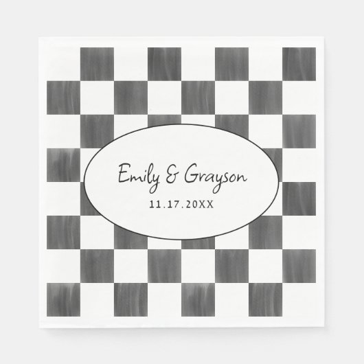 Painted Black Checkerboard Pattern Wedding Servet (Voorkant)