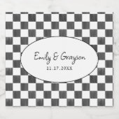 Painted Black Checkerboard Pattern Wedding Sparkling Wijnetiket (Enkel label)