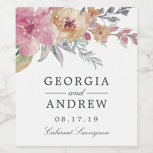 Painted Blooms Wedding Wijn Etiket (Enkel label)