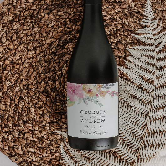 Painted Blooms Wedding Wijn Etiket