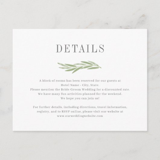 Painted Branch Wedding Details Behuizing Kaart (Voorkant)