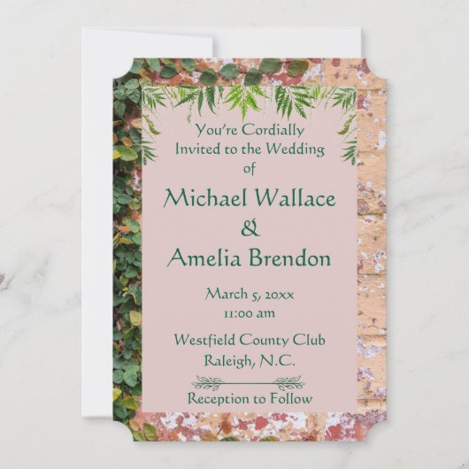 Painted Bricks Green Ivy Wedding Ticket Uitnodigin Kaart (Voorkant)