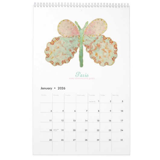 Painted Butterflies 2026 Verticale Kalender (Jan 2026)