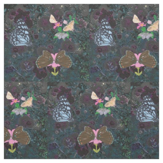 Painted Butterflies Abstract Flowers Fabric Stof (Swatch)