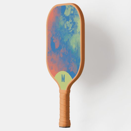 Painted Clouds Green Blue Pink Monogram Pickleball Paddle (Links)