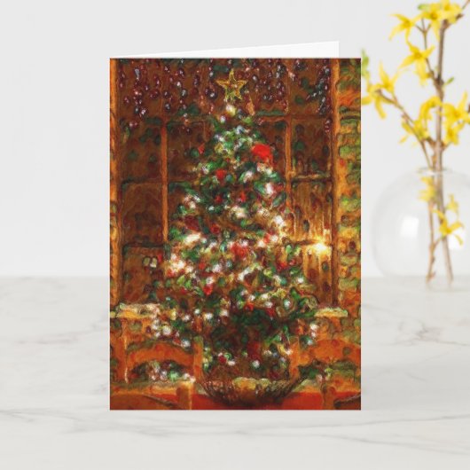 Painted cosy scene Christmas card Kaart (Gele Bloem)