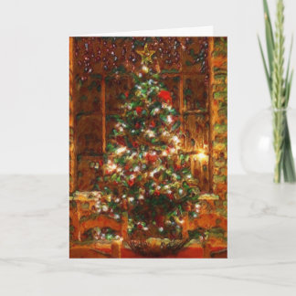 Painted cosy scene Christmas card Kaart