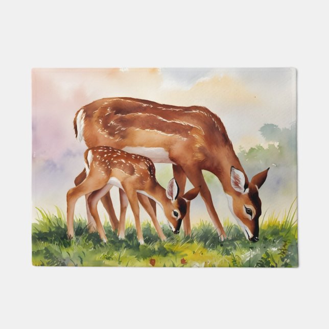 Painted Deer Mom and Baby Deurmat (Voorkant)