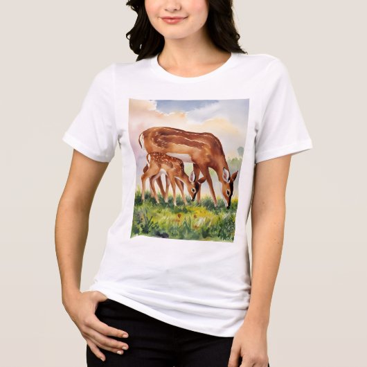 Painted Deer Mom and Baby Tri-Blend Shirt (Voorkant)