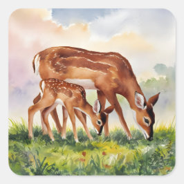 Painted Deer Mom and Baby Vierkante Sticker