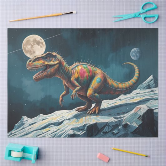 Painted Dinosaur Under Moonlight Pop Surreal Tissuepapier (Craft)