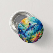 Painted Dolphin Ronde Button 3,2 Cm (Voorkant /achterkant)