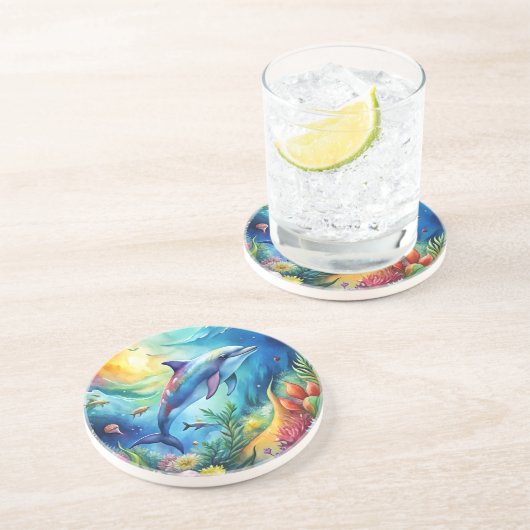 Painted Dolphin Zandsteen Onderzetter (Zijkant)