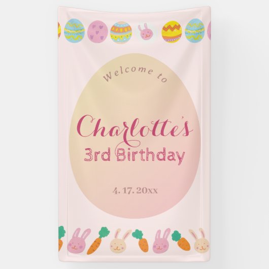 Painted Egg Soft Pink Kids Birthday Welcome Banner (Verticaal)