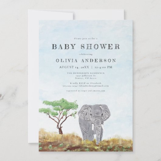 Painted Elephant Stay Wild Safari Baby shower Kaart (Voorkant)