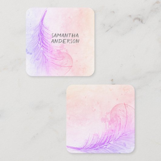 Painted Feather Custom visitekaartsjabloon Vierkante Visitekaartje (Voorkant / Achterkant)