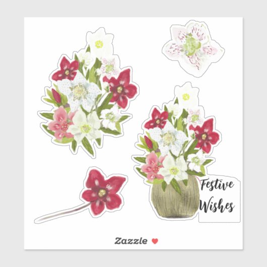 Painted Floral Anemone Festive Sticker Sheet (Vel)