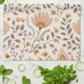 Painted Floral Folk Art and Stripe Theedoek (Gevouwen)