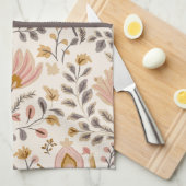 Painted Floral Folk Art and Stripe Theedoek (Quarter Fold)