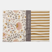 Painted Floral Folk Art and Stripe Theedoek (Horizontaal)