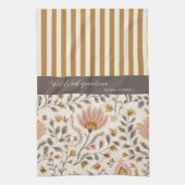 Painted Floral Folk Art and Stripe Theedoek (Verticaal)