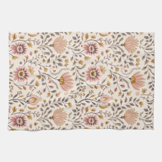 Painted Floral Folk Art Theedoek (Horizontaal)