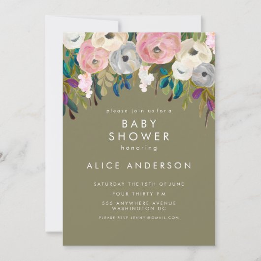 Painted Floral Garden Baby shower Uitnodigen Kaart (Voorkant)