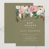 Painted Floral Garden Baby shower Uitnodigen Kaart (Voorkant / Achterkant)