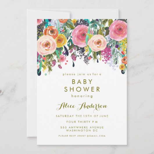 Painted Floral Garden Baby shower Uitnodigen Kaart (Voorkant)