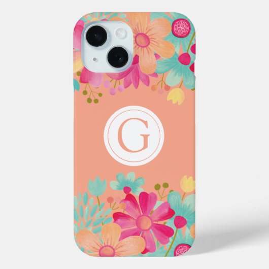 Painted Floral Monogram Gepersonaliseerd Hoesje (Achterkant)