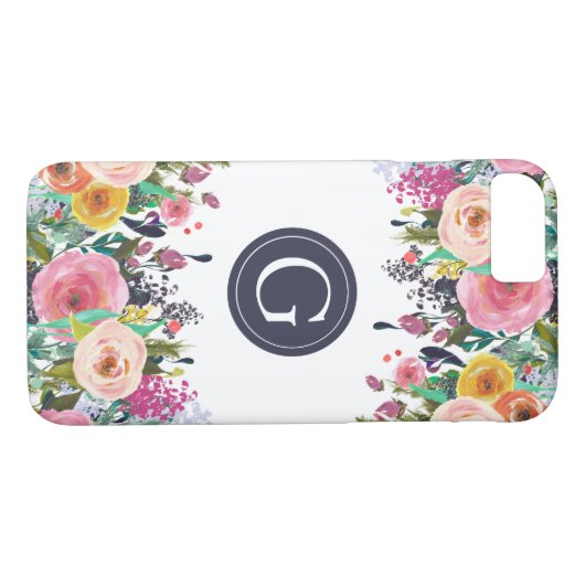 Painted Floral Monogram iPhone 7 Hoesje (Achterkant (Horizontaal))