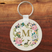 Painted Floral Personalized Monogram Canvas Bag Sleutelhanger (Voorkant)