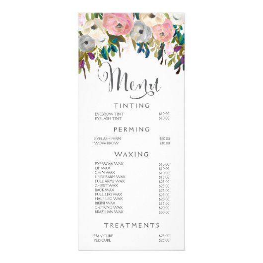 Painted Floral Salon Stylist Menu Prijslijst (Voorkant)