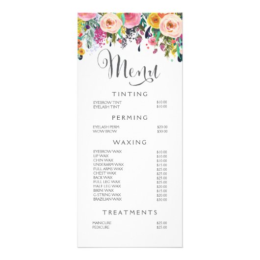 Painted Floral Salon Stylist Menu Prijslijst (Voorkant)