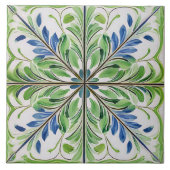 Painted Floral Tegel Pat#14 Blauw Groen ID1078 Tegeltje (Voorkant)