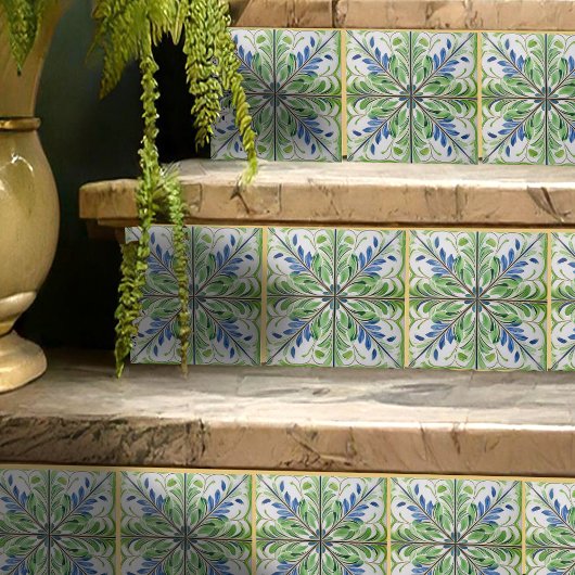 Painted Floral Tegel Pat#14 Blauw Groen ID1078 Tegeltje