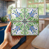 Painted Floral Tegel Pat#14 Blauw Groen ID1078 Tegeltje