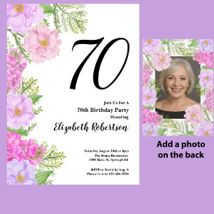 Painted Flower Custom Photo Template 70e verjaarda Kaart