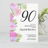 Painted Flower Custom Photo Template 90th Birthday Kaart (Staand voorkant)