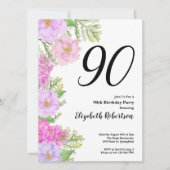 Painted Flower Custom Photo Template 90th Birthday Kaart (Voorkant)