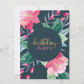 Painted Flowers & Chic Gold Script Verjaardagsfees Kaart (Achterkant)