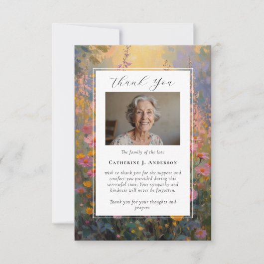 Painted Flowers Sympathy Fotobegrafenis Bedankkaart (Voorkant)