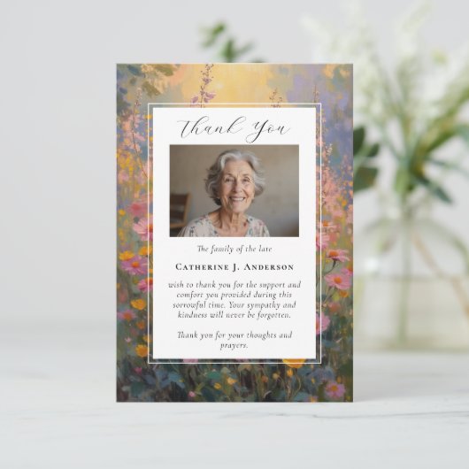 Painted Flowers Sympathy Fotobegrafenis Bedankkaart (Staand voorkant)