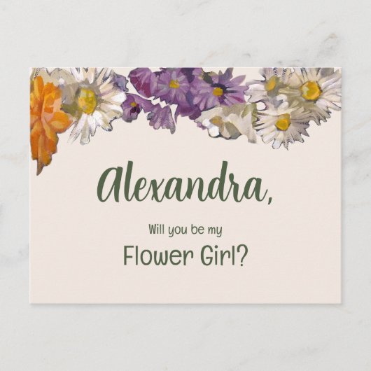 Painted Flowers wordt mijn Bloemenmeisje Uitnodiging Briefkaart (Voorkant)