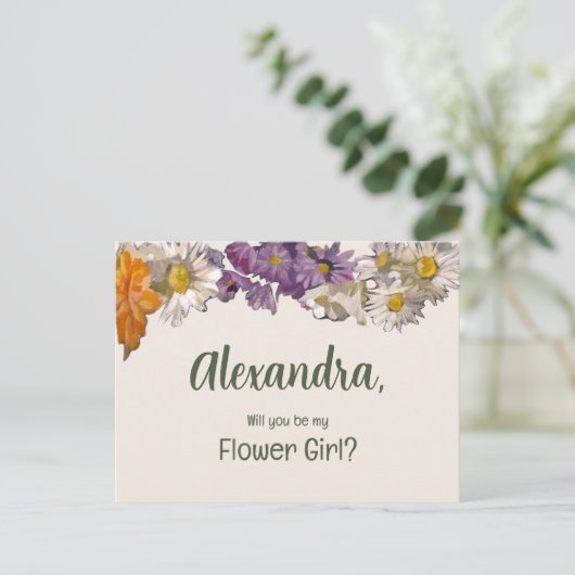 Painted Flowers wordt mijn Bloemenmeisje Uitnodiging Briefkaart (Staand voorkant)