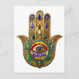 Painted Gold Hamsa Amethyst Ruby Third Eye Briefkaart