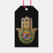 Painted Gold Hamsa Amethyst Ruby Third Eye Cadeaulabel (Voorkant)